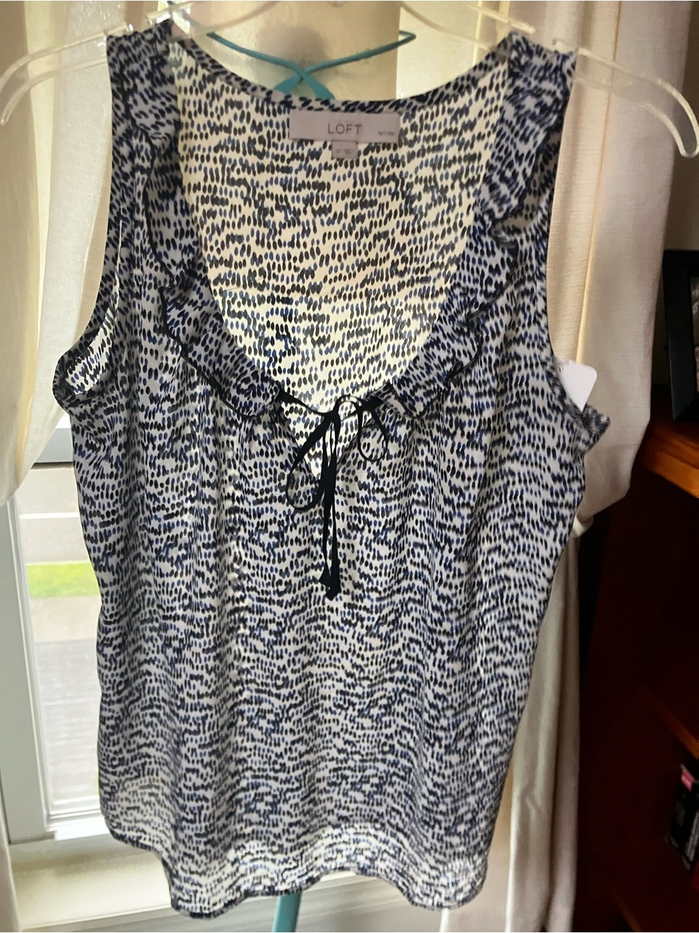 LOFT Navy & White Ruffle Tie-Front Camisole